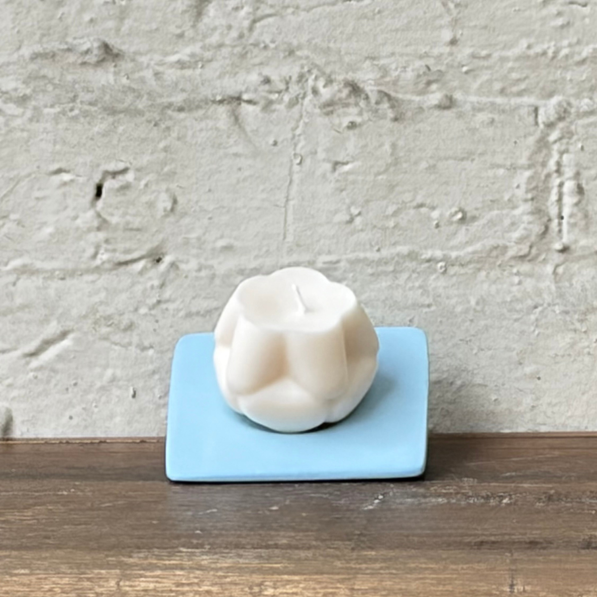 Flower Candle on Powder Blue Triangle Holder