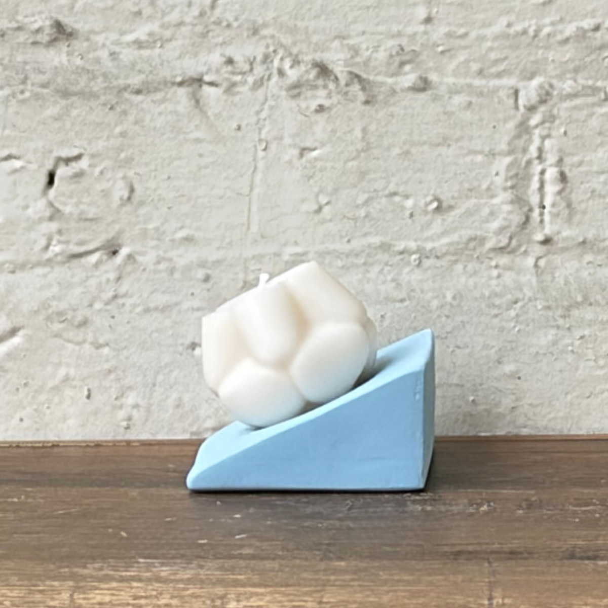 Flower Candle on Powder Blue Triangle Holder
