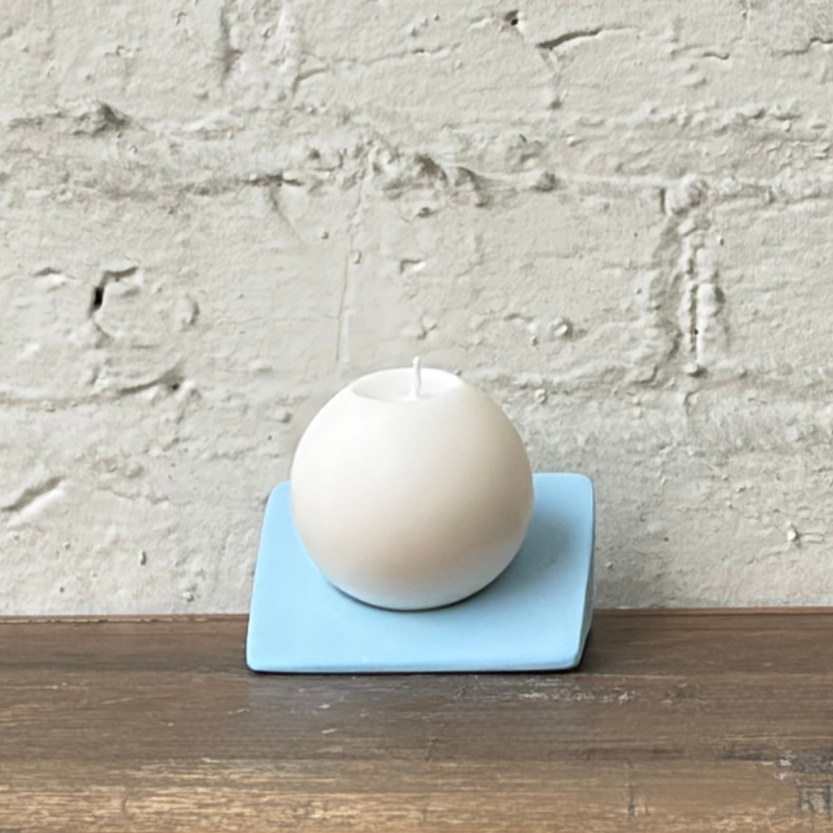 Sphere Candle on Powder Blue Triangle Holder