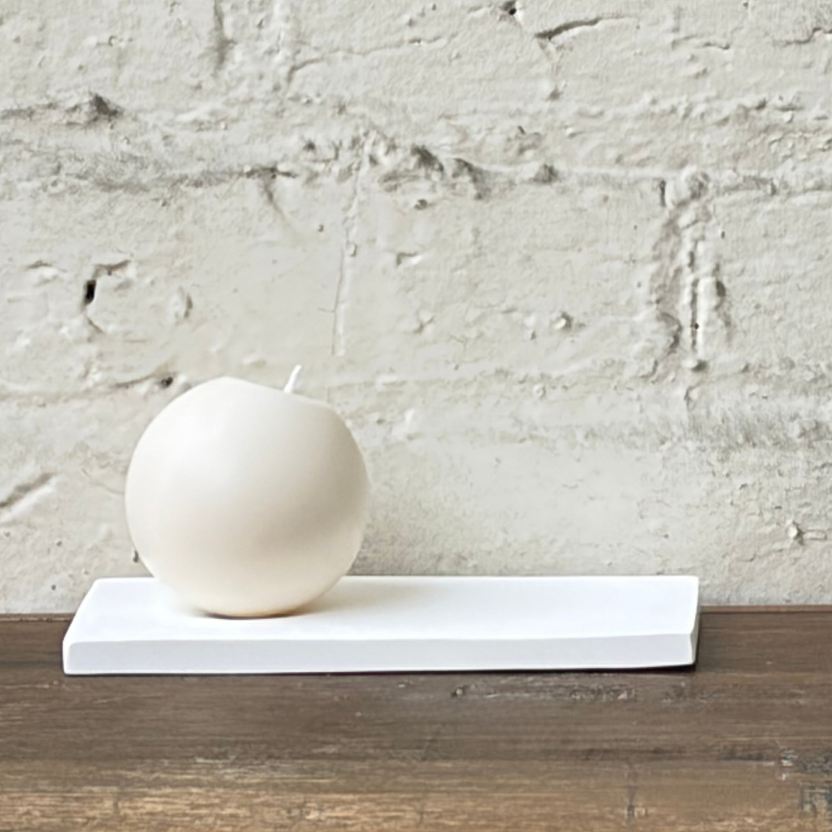 Sphere Candle on White Satin Catchall Tray